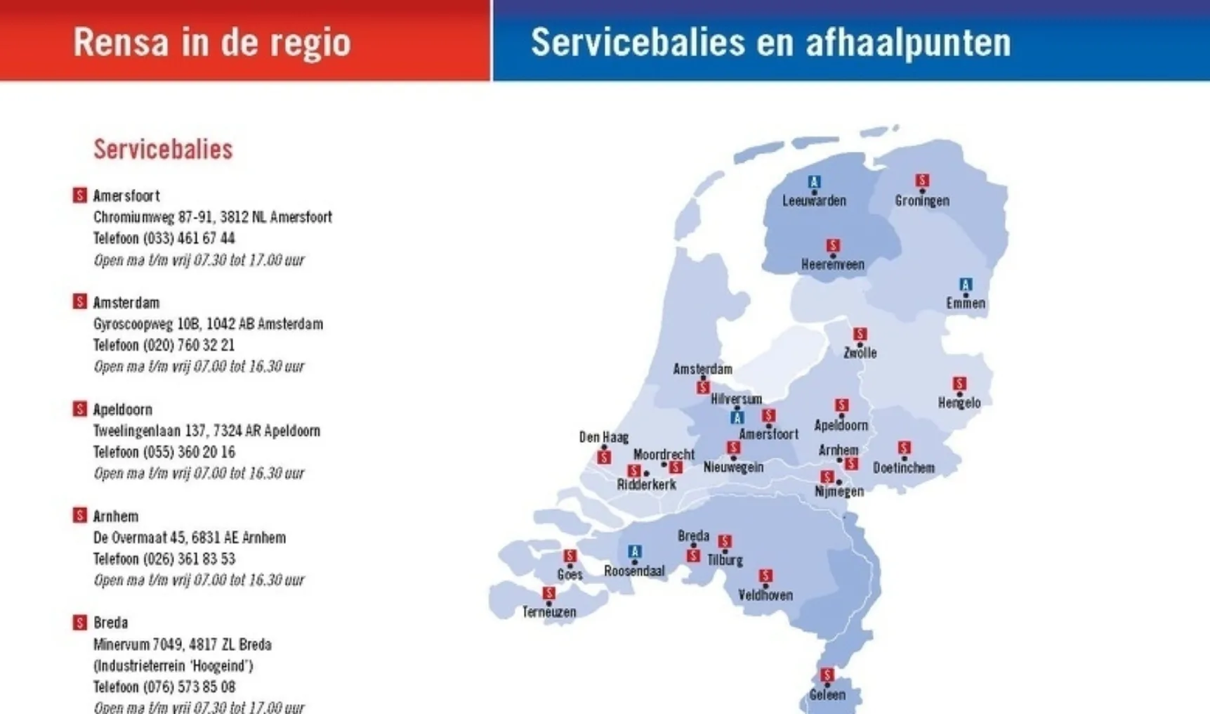 Overzicht servicebalies en afhaalpunten Rensa